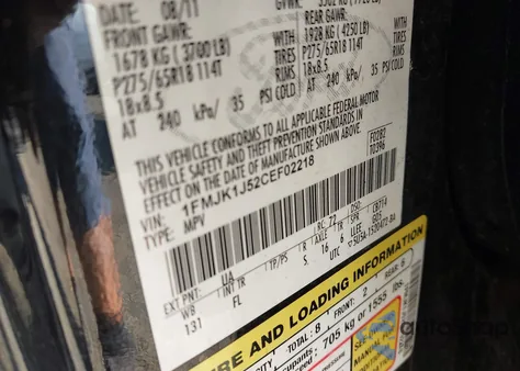 2012 Ford Expedition El Xlt из США, поврежденный, VIN 1FMJK1J52CEF02218